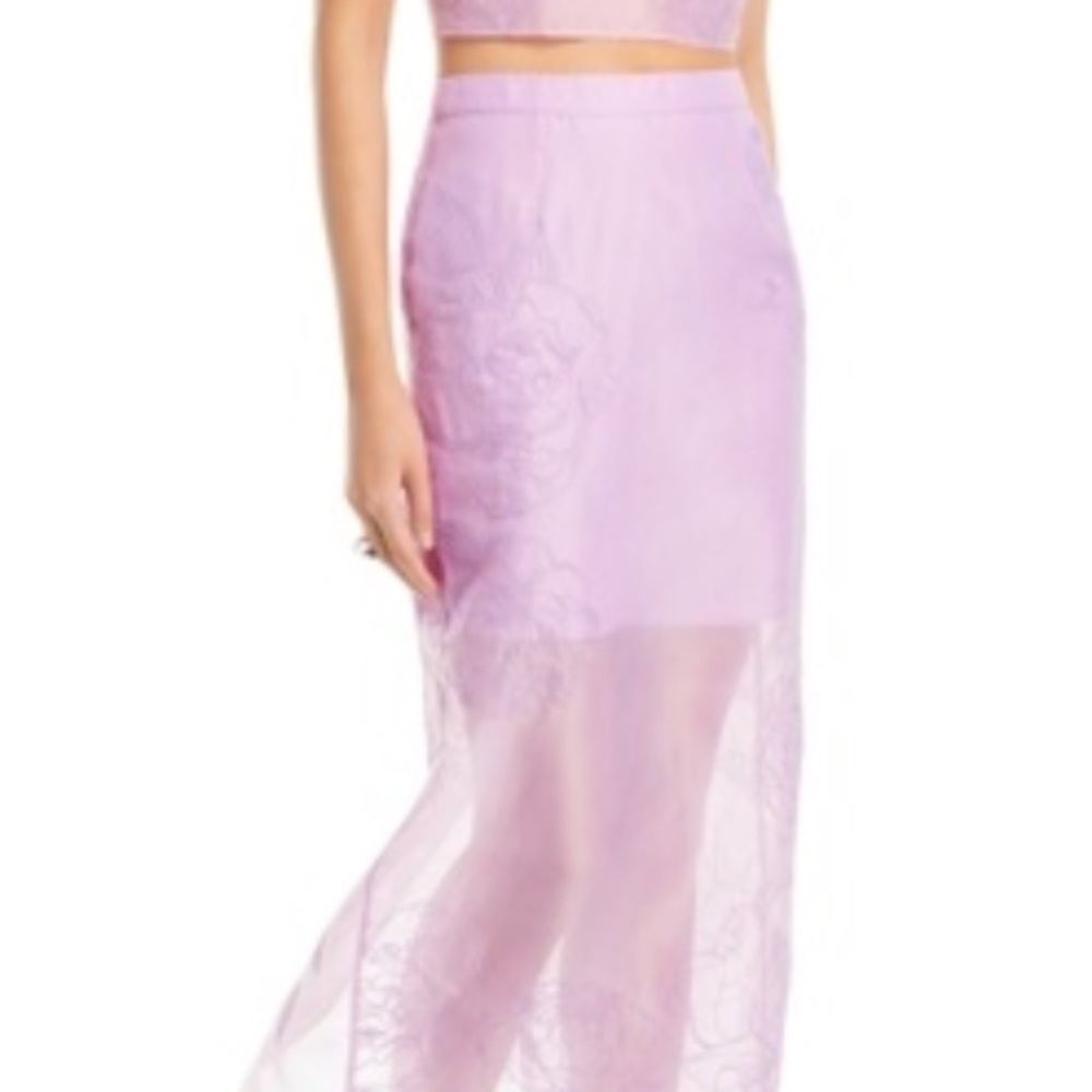 cinq a sept Etta Lilac Sheer Overlay Midi Skirt
